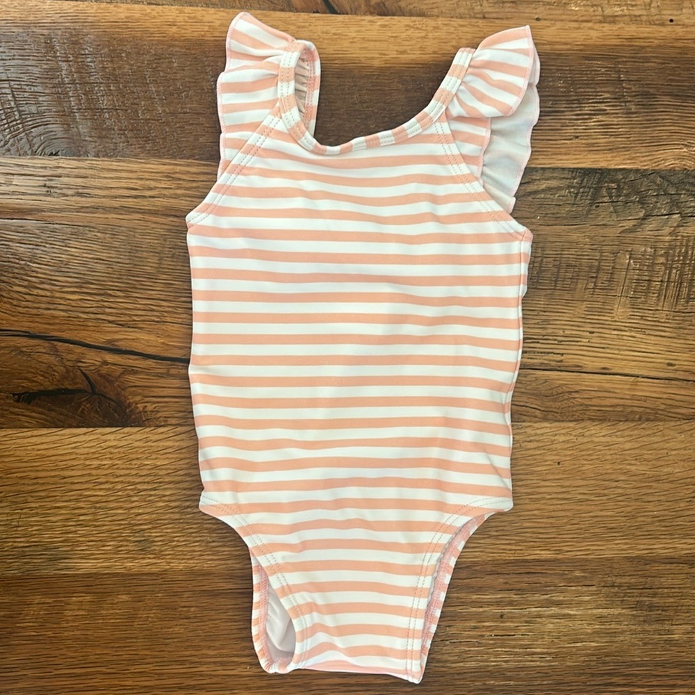 Hanna Anderson Happy Pink Stripe Ruffle One-Piece 3-6 month